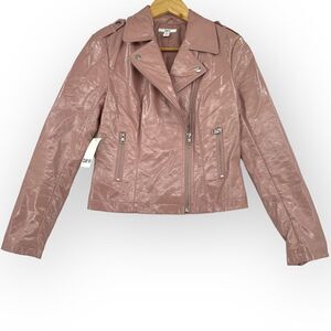 BAR III Women Patent Faux Leather Motorcycle Jacket NWT XS